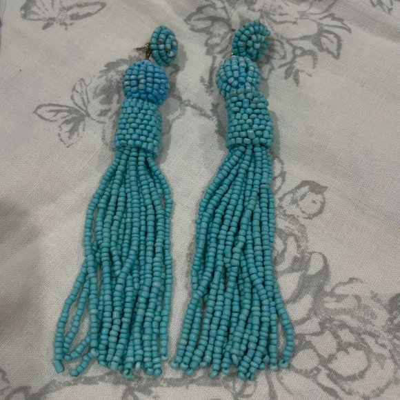 Blue Beaded Statement Earrings - Picture 1 of 2